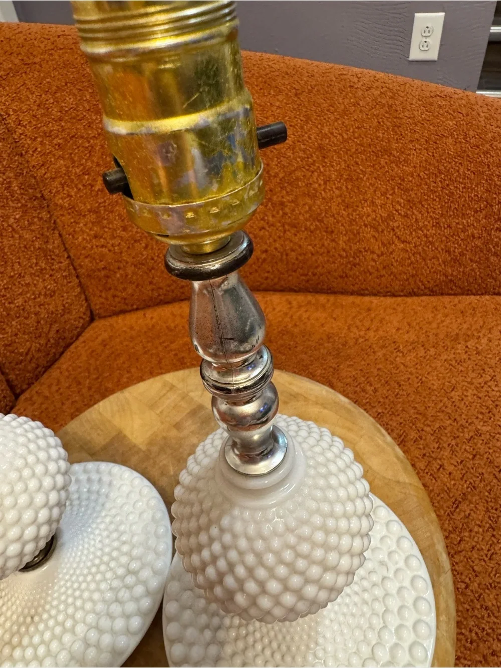 Vintage-Style White Hobnail Table Lamp Pair